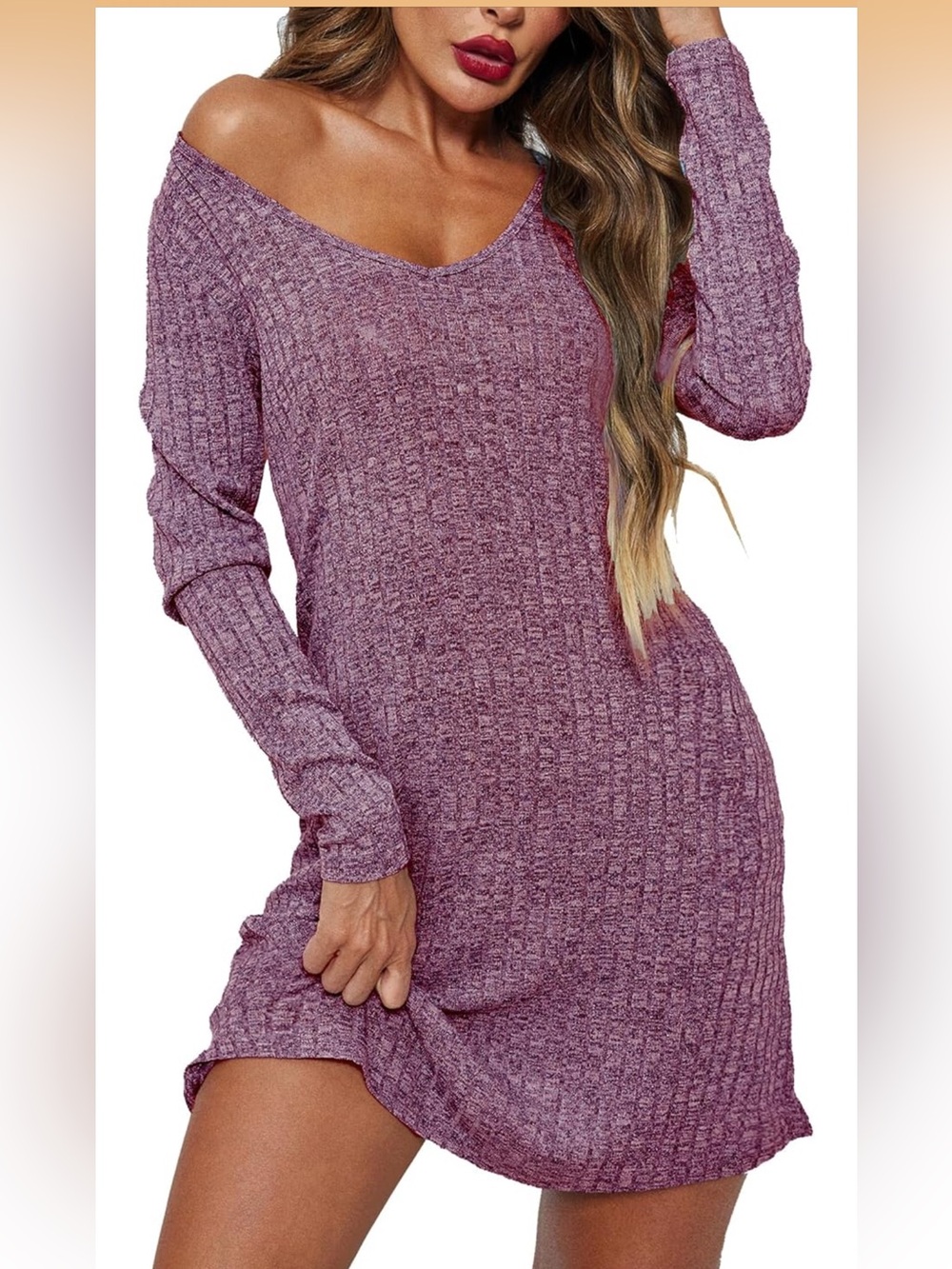 Heathered Mauve V-Neck Knit Tunic